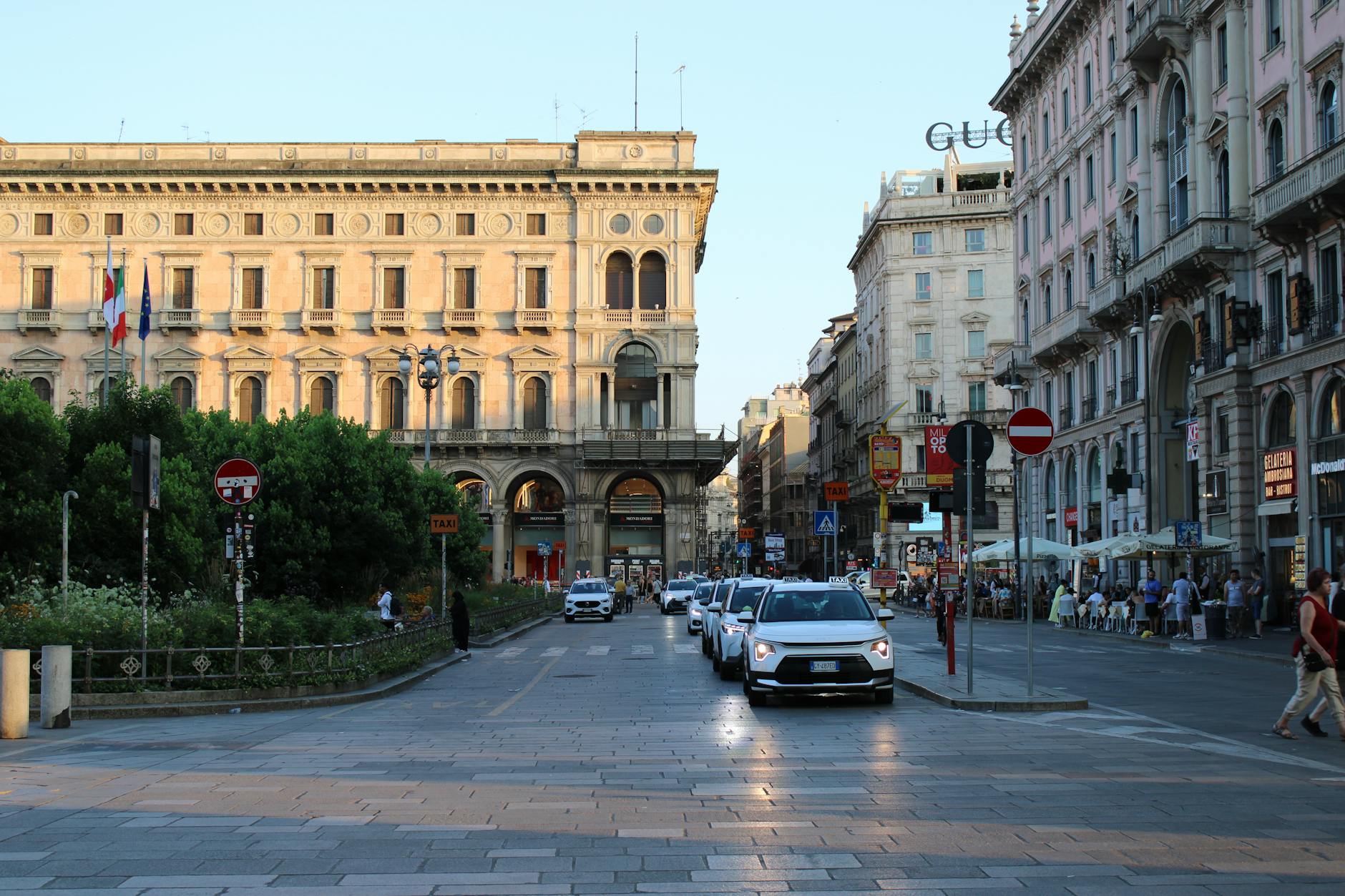 Brera district cobblestone street in the evening Milan
