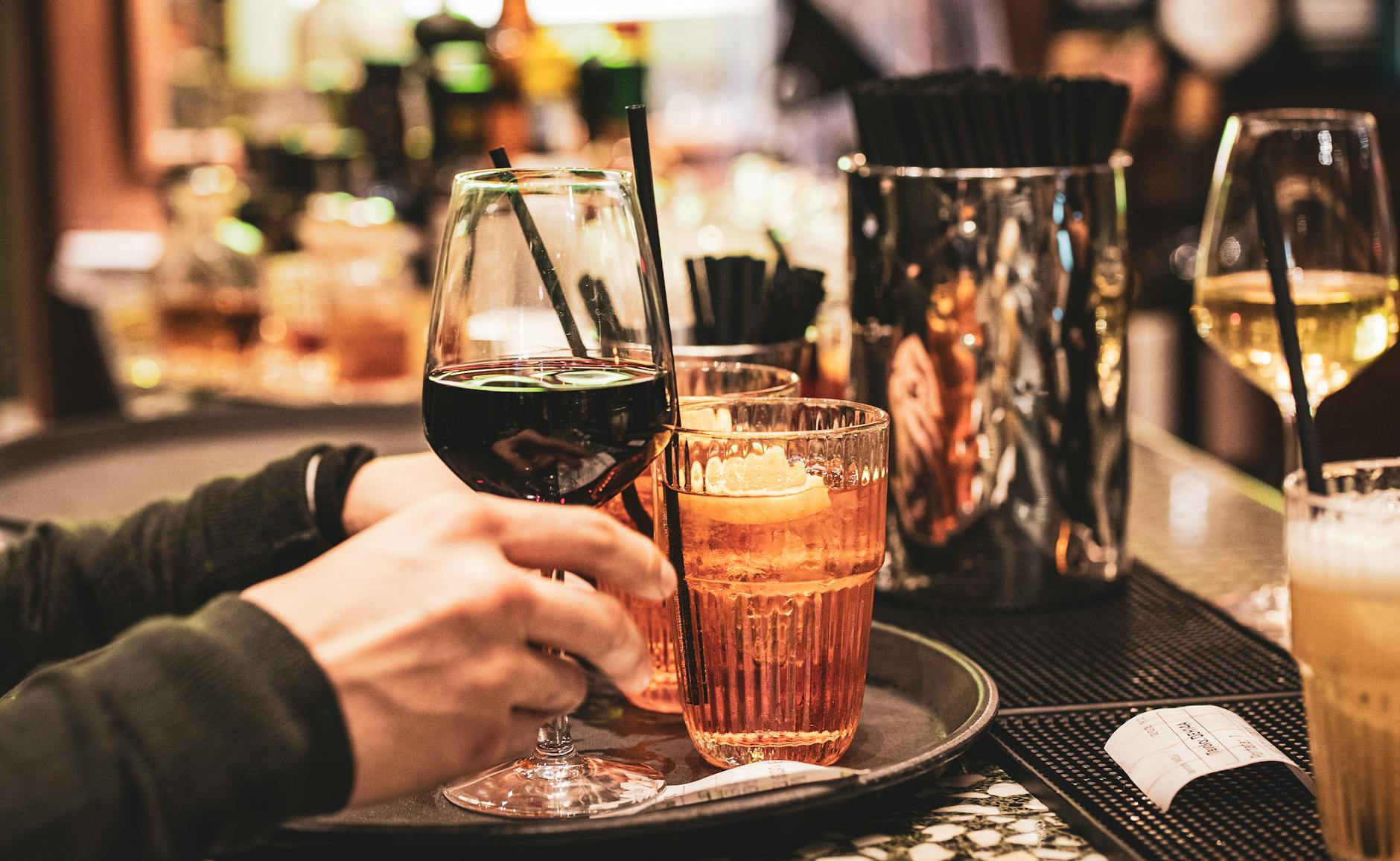 Italian aperitivo spread with Spritz cocktails in Milan