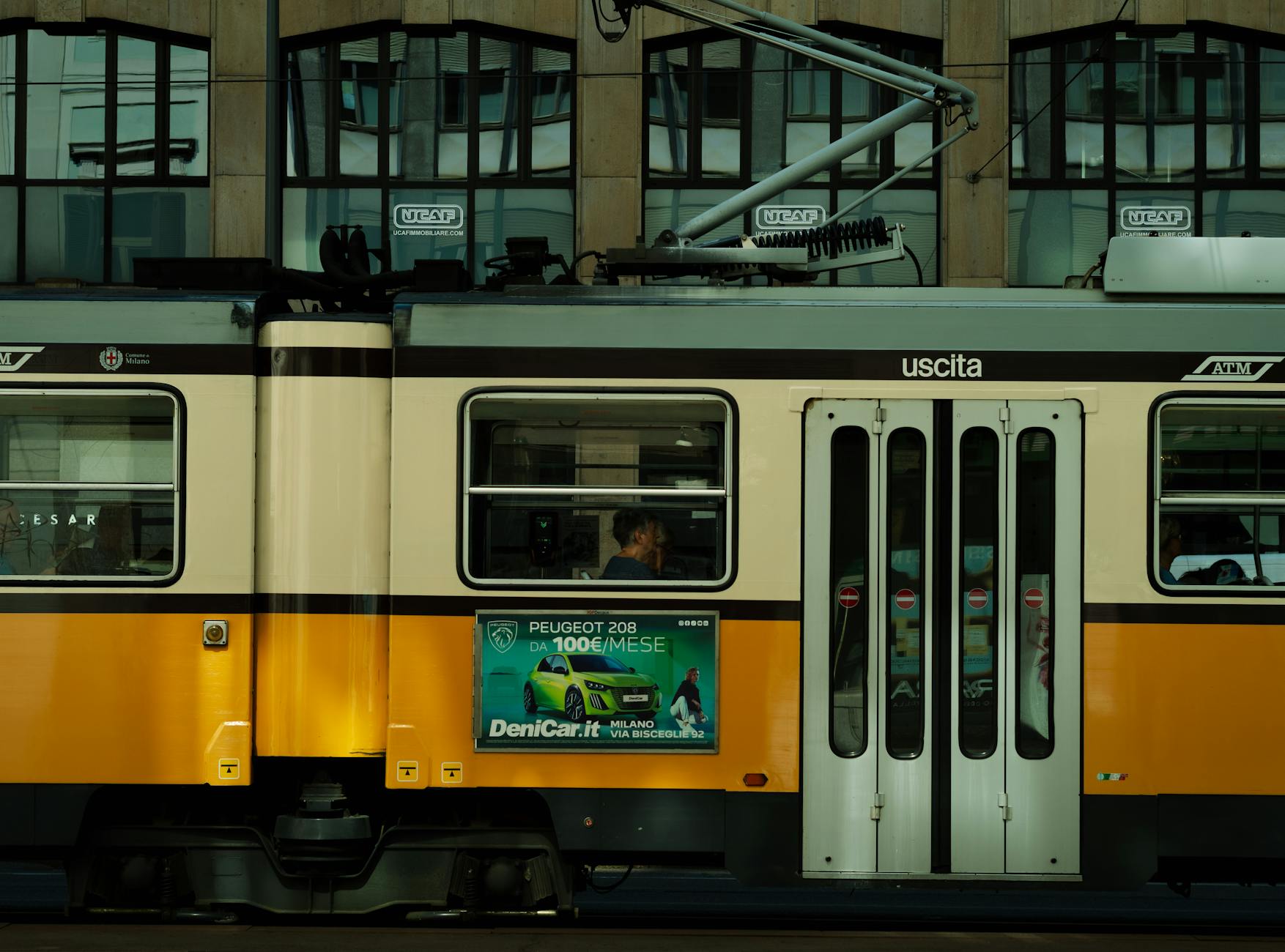 Milan tram public transport through the city