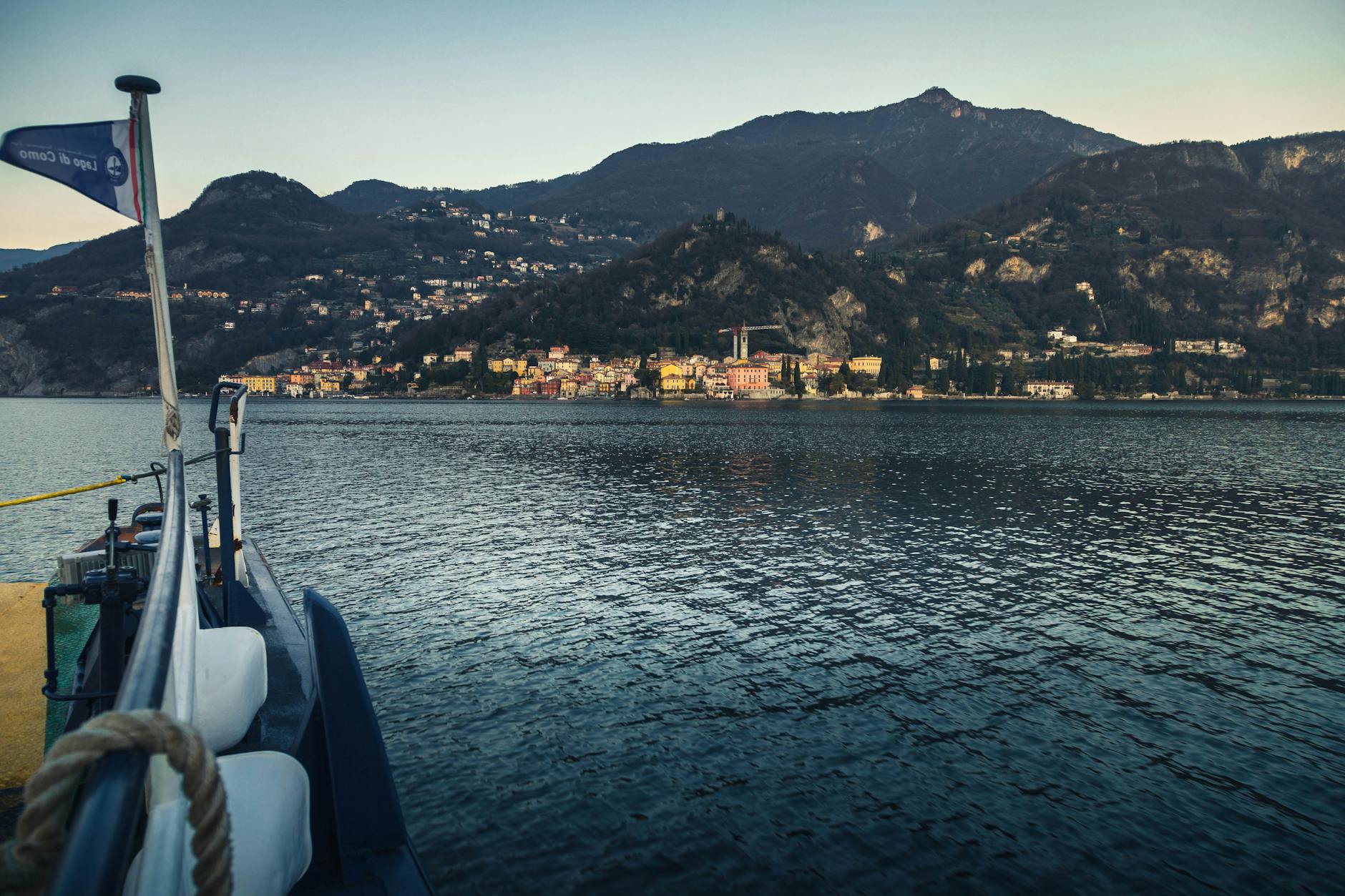 Scenic Lake Como Italy village and boat on the water