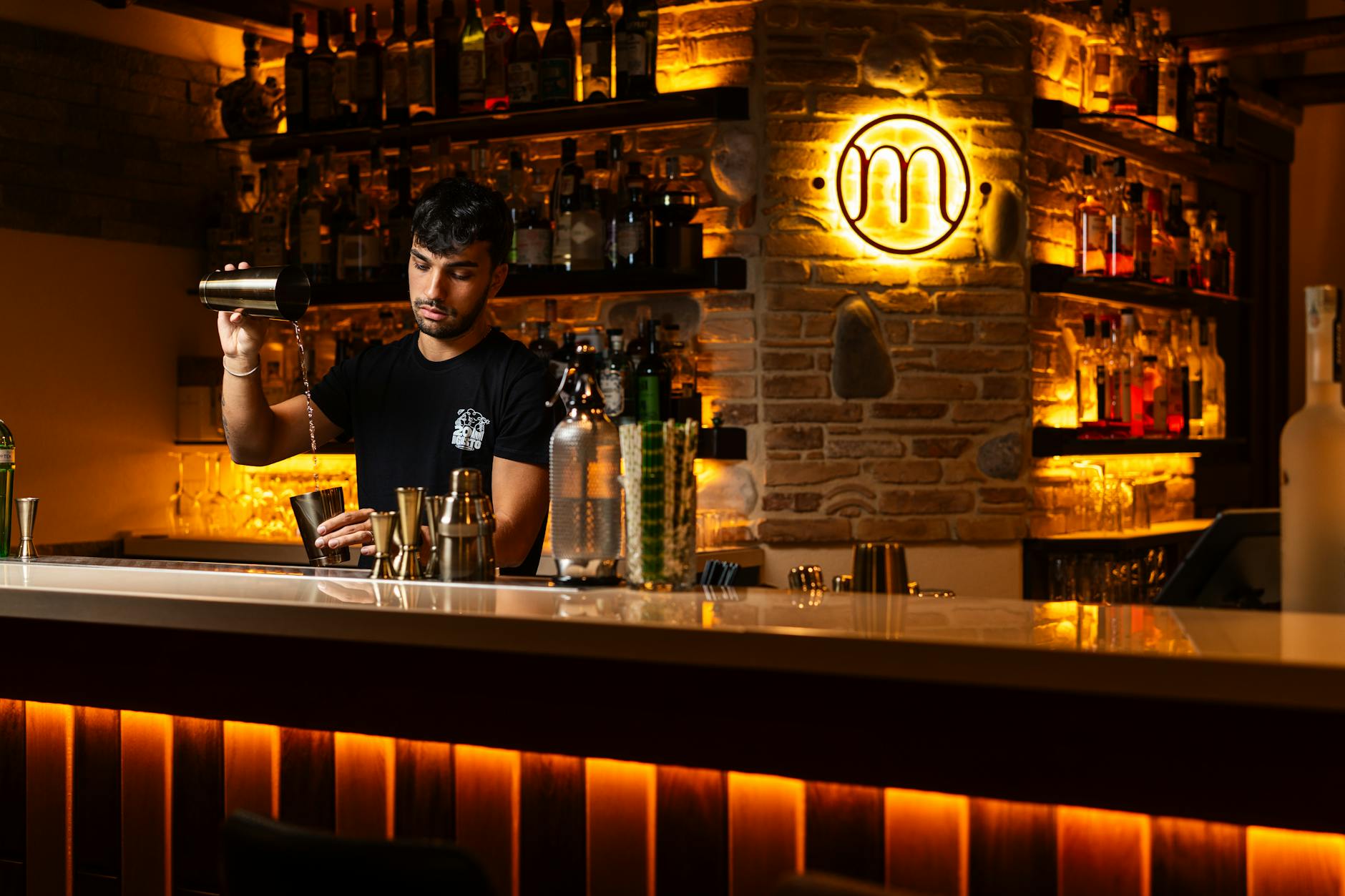 Stylish cocktail bar interior in Milan nightlife district