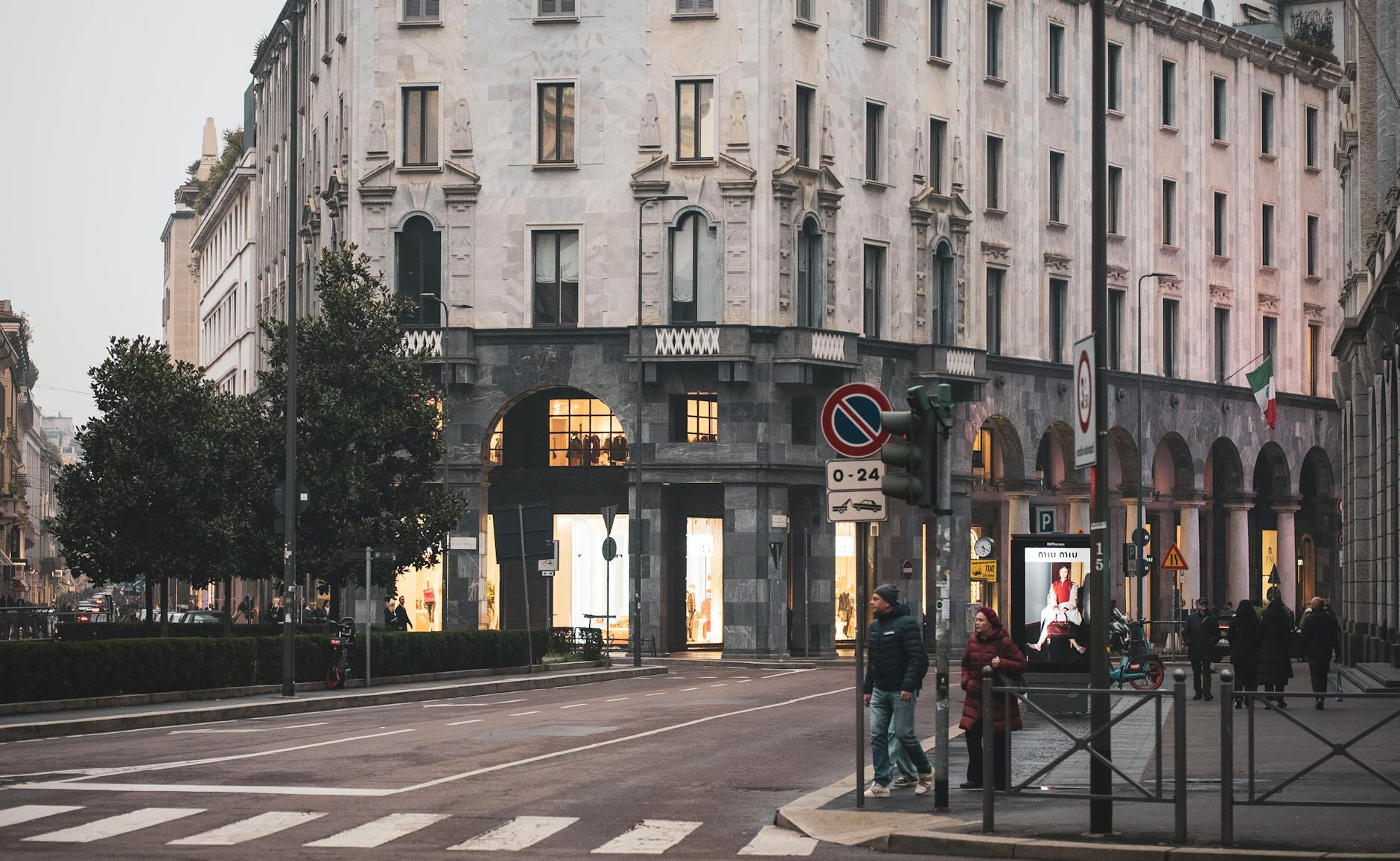 Stylish shopping street in Milan fashion district