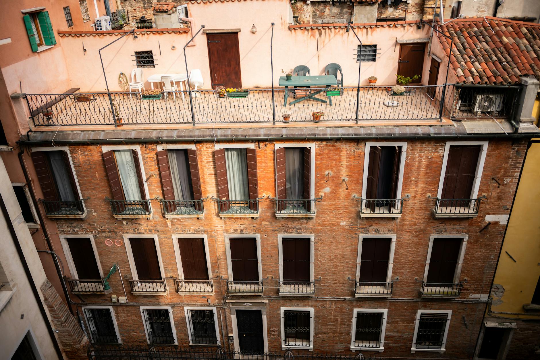 Italian apartment balcony with city view