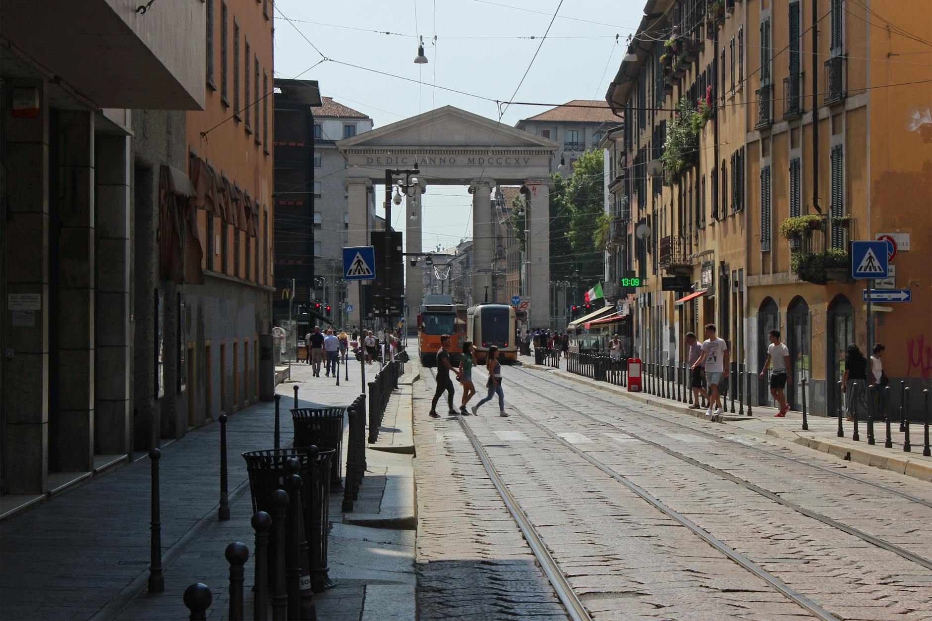 brera milan cobblestone street historic
