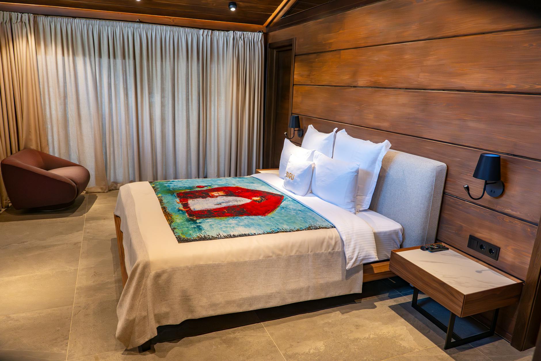 Designer boutique hotel bedroom in Milan with elegant Italian decor