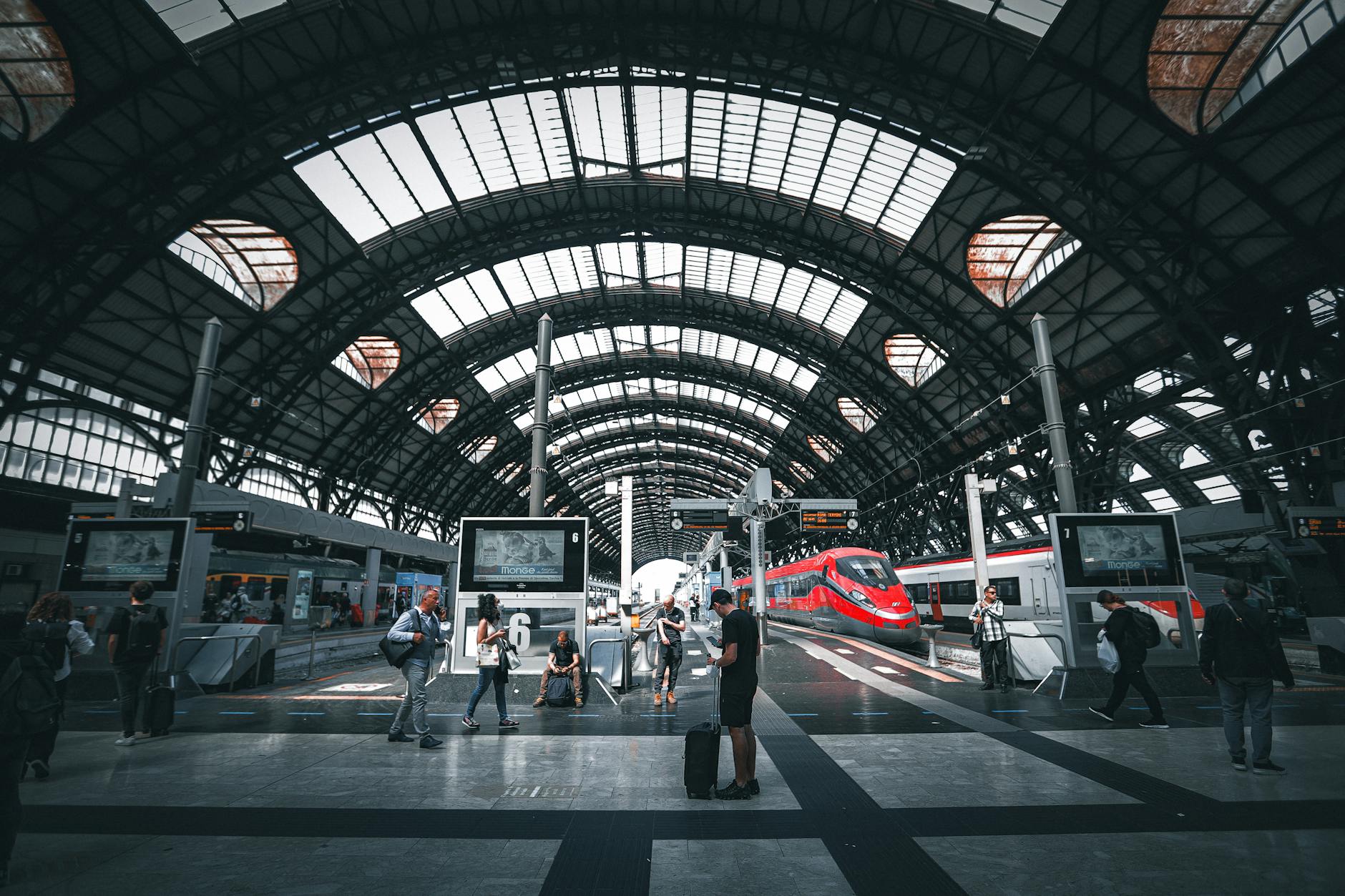 Modern Italian train at station near Milano Centrale