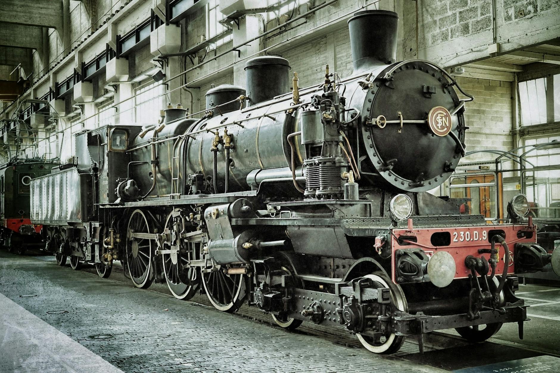 vintage steam locomotive train museum Italy