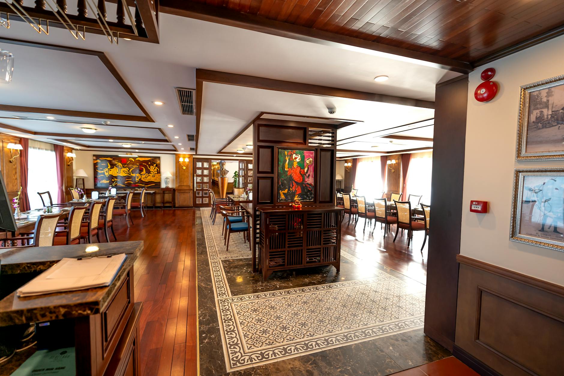 Fine dining restaurant interior in luxury Milan hotel