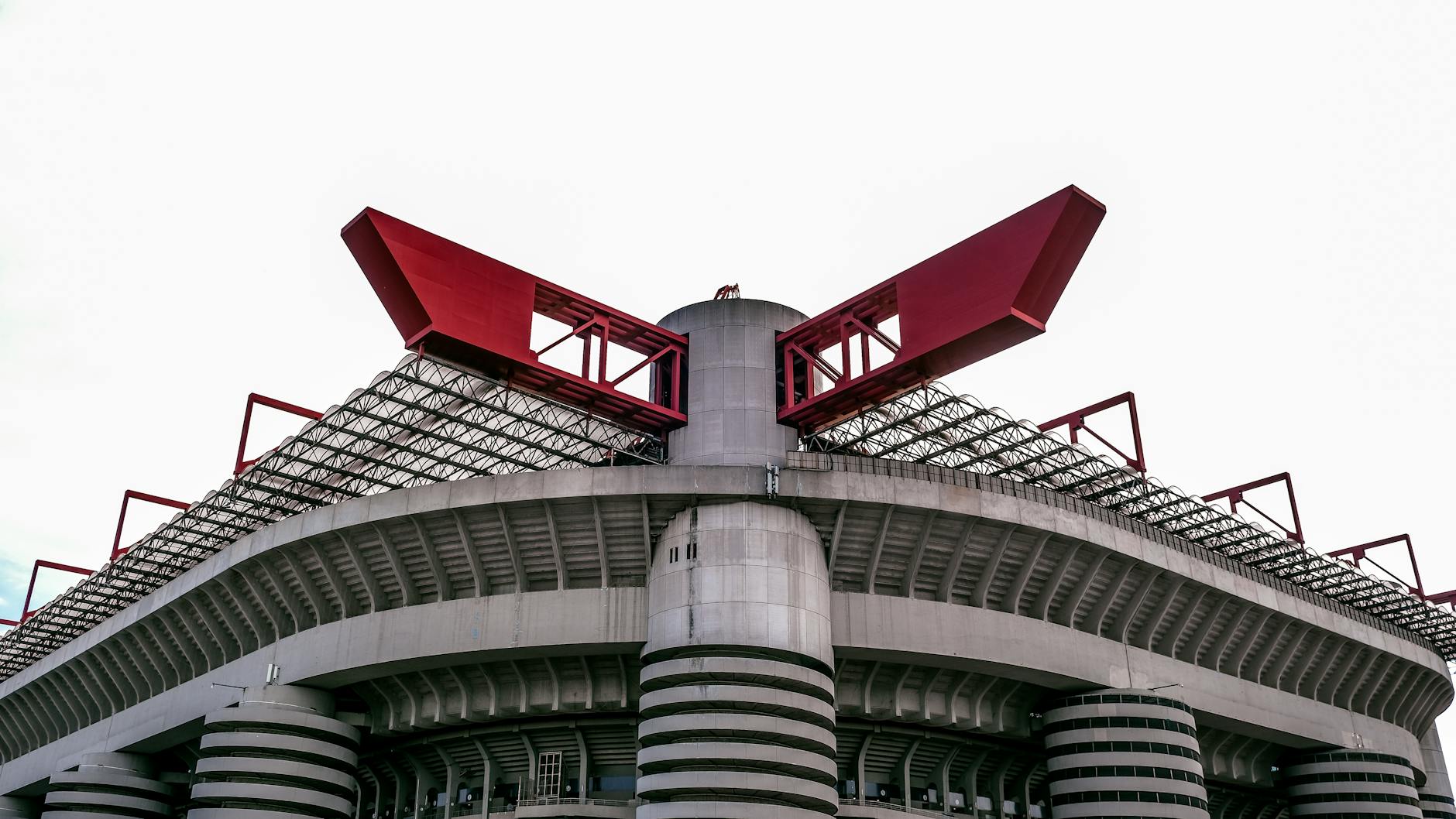 Aerial view of San Siro stadium lit up for the Olympic opening
