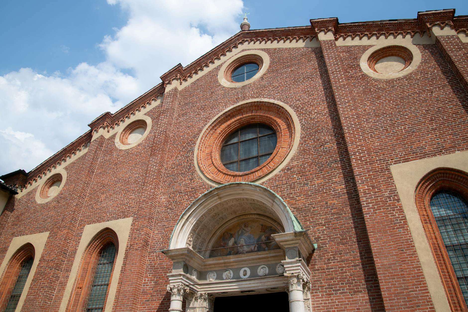 Facade of Santa Maria delle Grazie church in Milan with Renaissance architecture