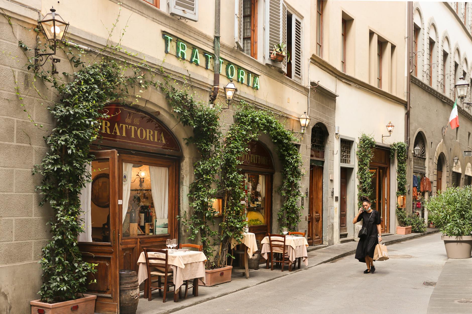 Traditional Italian trattoria interior in Milan